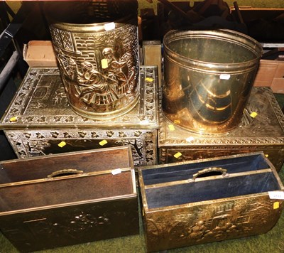 Lot 2122 - A group of brassware, comprising two coal...