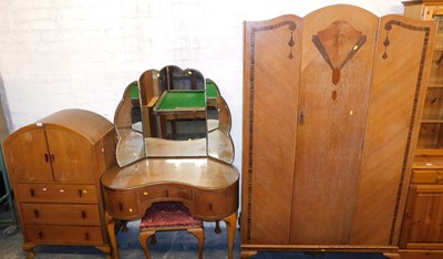 Lot 1002 - A 1930s oak and inlaid bedroom suite,...