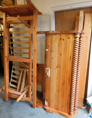 Lot 1089 - A pine double bed frame, comprising headboard,...