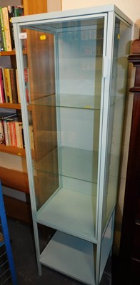 Lot 1091 - A pale blue painted display cabinet, with...