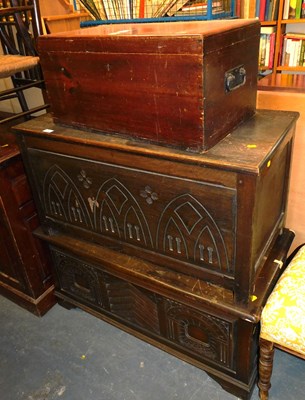 Lot 1099 - A group of furniture, comprising two oak linen...