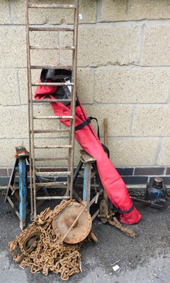 Lot 1154 - A pair of axle stands, together with metal...