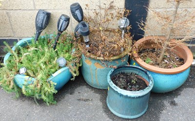 Lot 1157 - A group of turquoise glaze garden plant pots. (4)