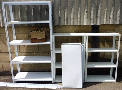 Lot 1160 - A quantity of white painted metal racking.