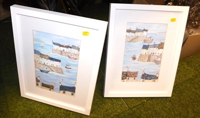 Lot 2220 - Two prints depicting a village harbour, 28cm x...
