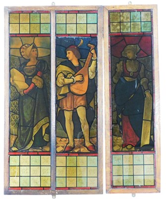 Lot 236 - Three late 19thC stained glass effect...