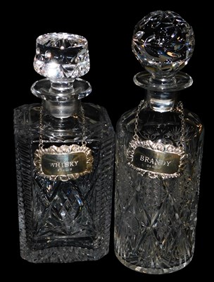Lot 249 - A cut glass square decanter and stopper, and a...