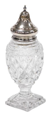 Lot 248 - A cut glass sugar sifter, with silver lid,...