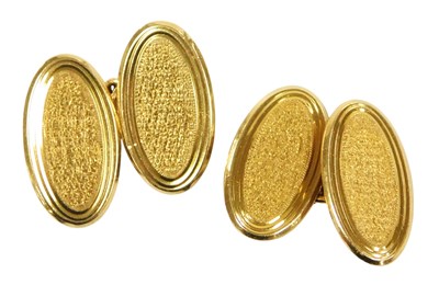 Lot 302 - A pair of 18ct gold oval and chain link...