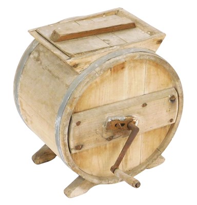 Lot 244 - A vintage pine butter churn, of barrel form,...