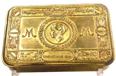 Lot 280 - A WWI Princess Mary brass Christmas tin 1914.