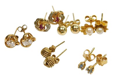 Lot 320 - A pair of 9ct gold and ruby set earrings, pair...