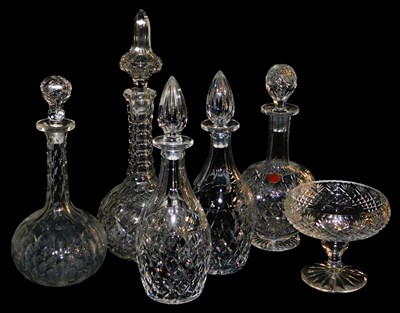 Lot 329 - Two cut glass globe and shaft decanters, three...