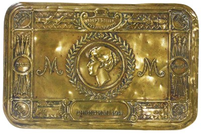 Lot 349 - A WWI Princess Mary brass Christmas tin 1914.
