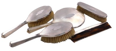 Lot 401 - A George VI silver backed dressing table set,...