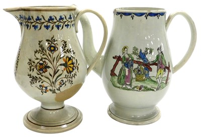 Lot 436 - A late 19thC pearlware jug, of baluster form,...