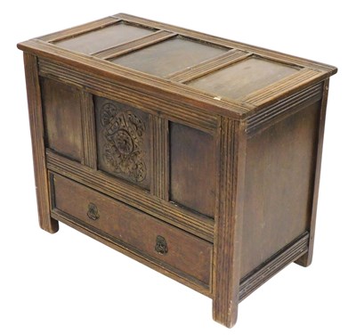 Lot 482 - A 19thC oak mule chest, with a triple panelled...