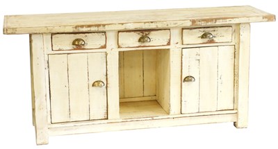Lot 514 - A Victorian cream painted pine kitchen dresser,...