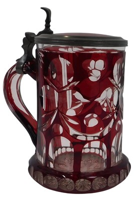 Lot 116 - A Continental ruby flash glass stein, with a...