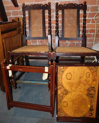 Lot 1019 - A pair of oak-framed dining chairs, with cane...