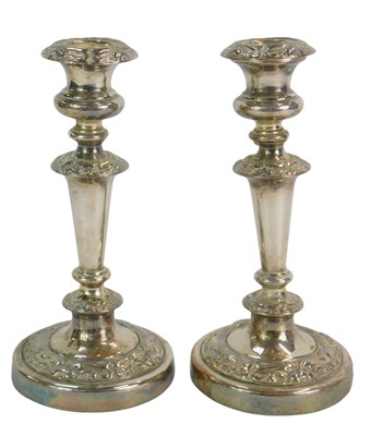 Lot 284 - A pair of Victorian silver plated candlesticks,...