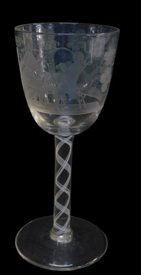 Lot 327 - A Georgian style wine glass, the bowl engraved...