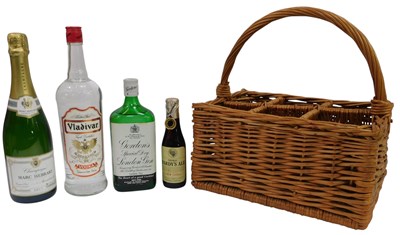 Lot 175 - A wicker six division bottle holder,...