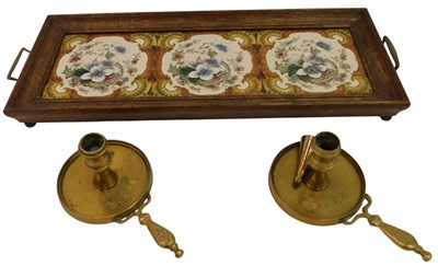 Lot 349 - A late 19th/early 20thC oak framed tray, inset...