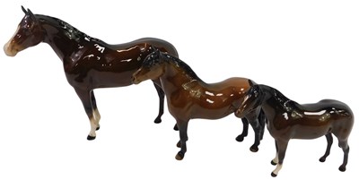 Lot 360 - Three Beswick brown glaze horses, to include a...