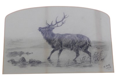 Lot 393 - Early 20thC School. Study of a stag in a lake,...