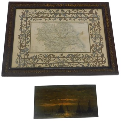 Lot 394 - A 19thC bookplate map of Yorkshire, hand...