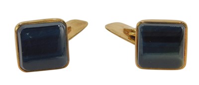 Lot 398 - A pair of black tonal stone cufflinks, in...