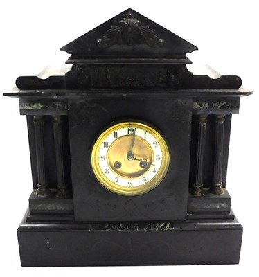 Lot 275A - A Victorian slate mantal clock, circular bras...