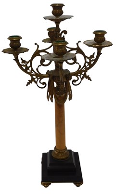 Lot 442 - A late 19thC brass and marble candelabrum,...