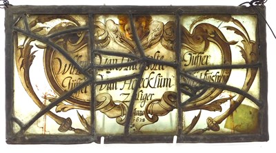 Lot 480 - A 17thC stained glass leaded panel, bearing...