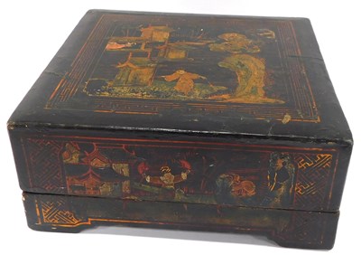 Lot 485 - A late 19thC Japanned black lacquer box, of...