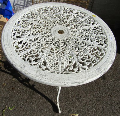 Lot 1166 - A white aluminium garden bistro table.