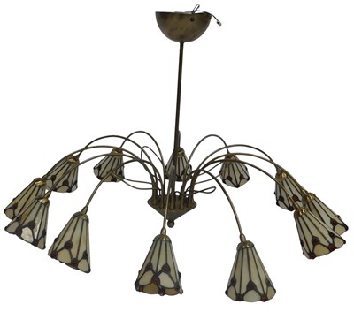 Lot 514 - A 20thC ten branch light fitting, with leaded...