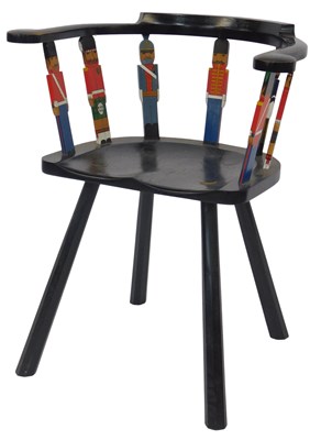 Lot 558 - A 20thC black painted oak captain's type chair,...
