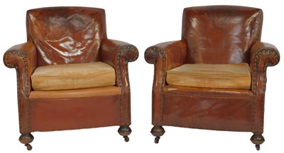 Lot 574 - A pair of 20thC club style chairs, part...