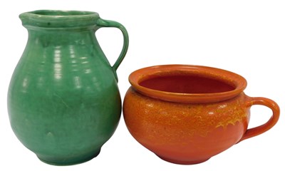 Lot 524 - A CH Brannam Ltd Barnstaple green glazed jug,...