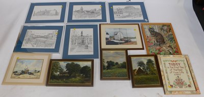 Lot 2070 - Pictures and prints, including townscapes, M...