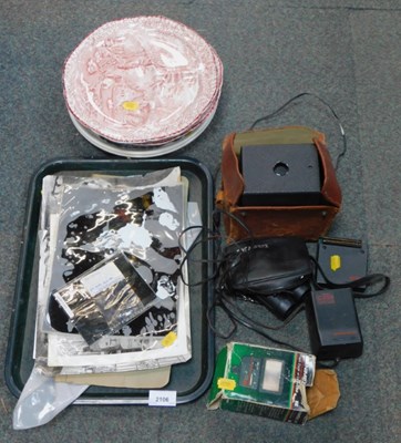 Lot 2106 - Two trays of mixed ceramics and photographic...