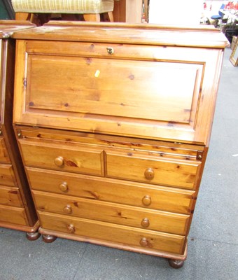 Lot 1174 - A pine fall front bureau, with locking fall...