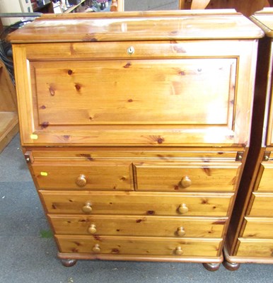 Lot 1175 - A pine fall front bureau, with locking fall...