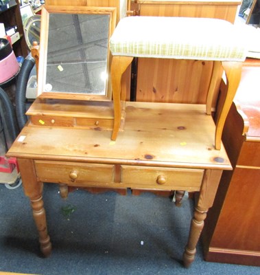 Lot 1176 - A small stool, with green stripe upholstery, a...