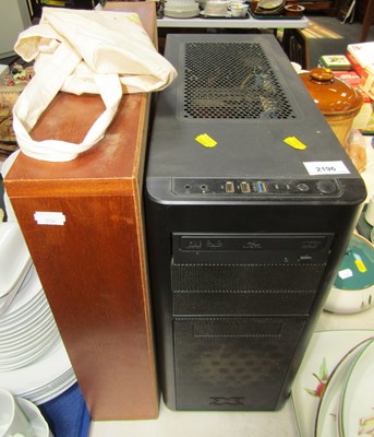 Lot 2196 - A PC tower, a wooden two sliding door display...