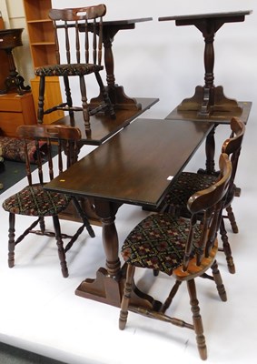 Lot 1187 - Two rectangular pub tables, three square pub...