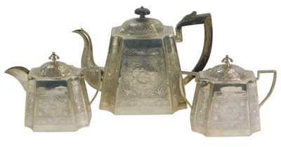 Lot 409A - A silver coloured metal three piece tea set,...