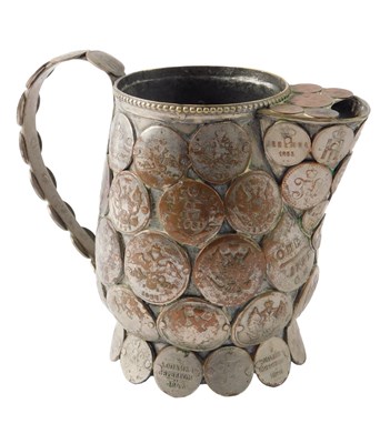 Lot 133 - A 19thC silver plated jug, mounted with...